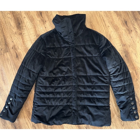 sofia by sofia vergara Jackets & Blazers - Sofia Vergara Black Puffer Jacket Coat Velveteen Womens Size Medium Comfy Soft